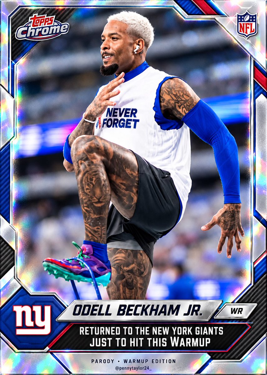 taywopX's tweet photo. 0 catches. 0 yards. 1 legendary warmup.

#OBJ #OdellBeckhamJr #NYGiants #NFLMemes https://t.co/EhDIitSgJp