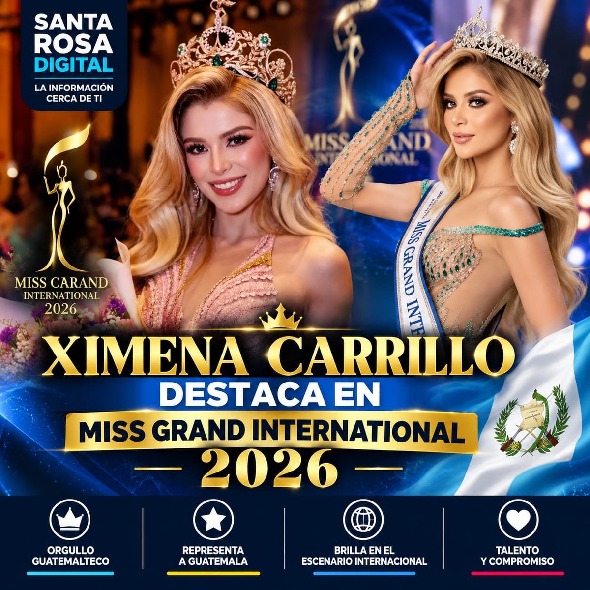 SantaRosaDgt's tweet photo. 🇬🇹👑 XIMENA CARRILLO REPRESENTA A GUATEMALA EN MISS GRAND INTERNATIONAL

La guatemalteca Ximena Carrillo participó este martes en la competencia de traje de baño de Miss Grand International 2026, que se celebra en Tailandia. https://t.co/JWDCbplaT7