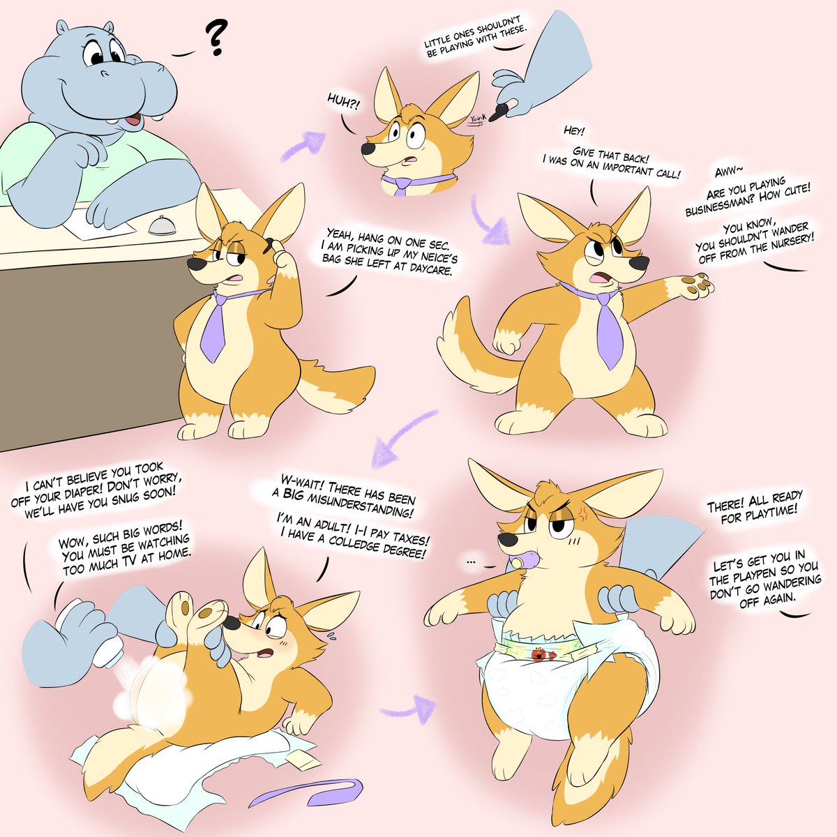 Fangy29's tweet photo. Being a small dog in a big world can lead to some unfortunate mishaps~

Meet my new corgi character named Remington~ https://t.co/oa3qTuBwUU