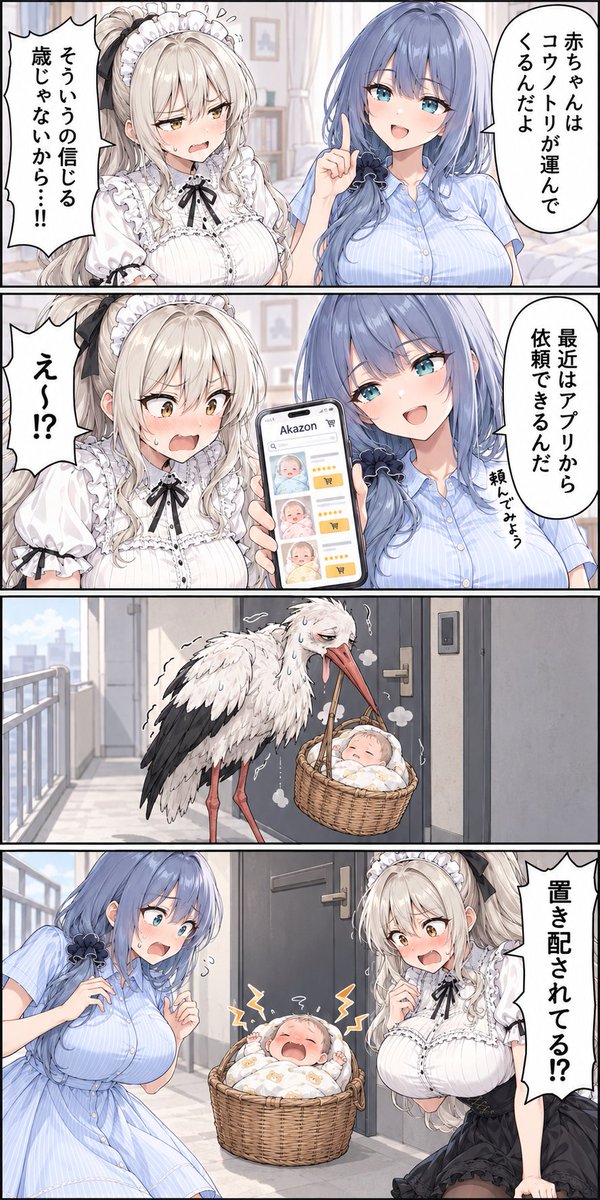 itoyo_monk's tweet photo. コウノトリが赤ちゃんを運ぶやつ https://t.co/0s4xJZe7P0