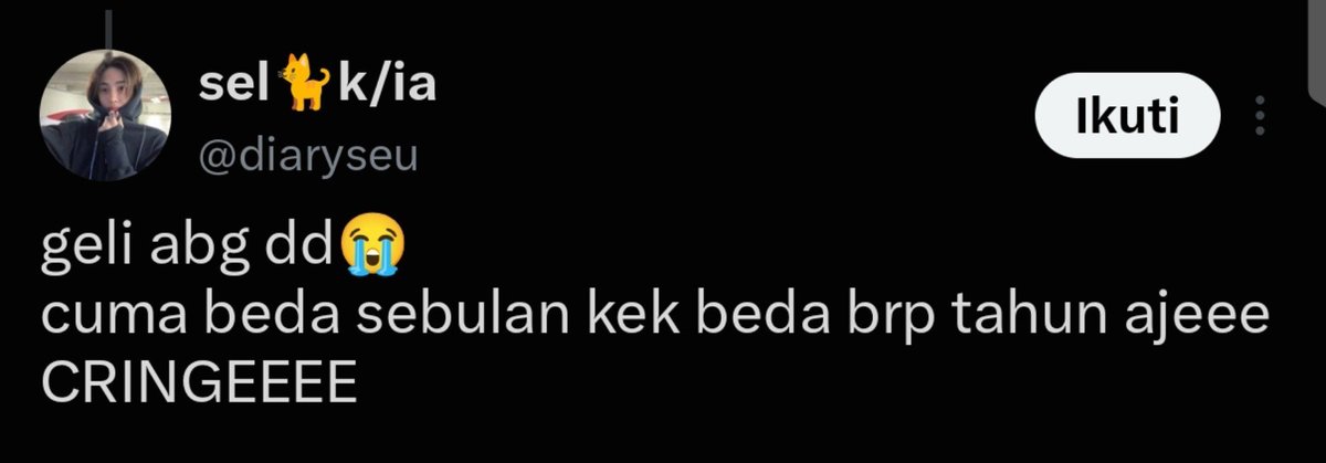 InarlisB6828's tweet photo. @adnannbeyya Mjb hti" lo kak nanti dikatain cringe geli merinding sma org" Ini 😏 perkara panggilan abg adek doang langsung kena bully. capek bgt dah sama ni fandom 😔 https://t.co/m7aifWzGNj
