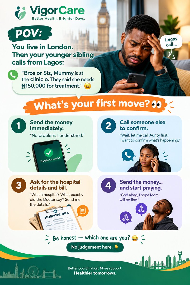 Vigor_Care's tweet photo. Be honest, which one are you? 😂

No judgment here. 👇🏾

#nigeriansindiaspora #vigorcare #healthcare #digitalhealth https://t.co/GJxHYQ6Q8X