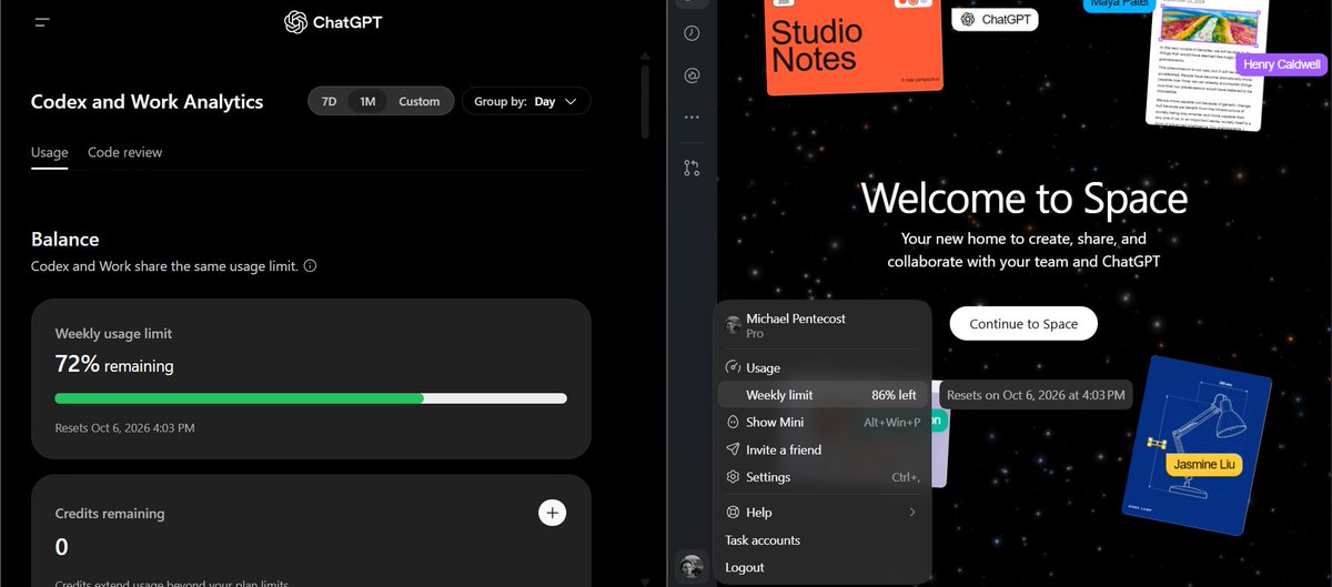 CaliberPSC's tweet photo. @thsottiaux @OpenAIDevs The usage between the desktop app and the usage webpage do not match and keep fluctuating. Which one should we follow? https://t.co/3eFep9rrJt