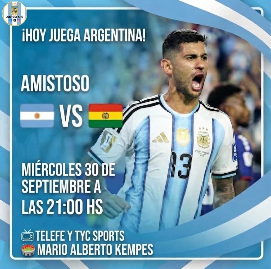 juntoaarg's tweet photo. ¡Vuelve a jugar la Selección!

Argentina recibe a Bolivia por la fecha FIFA hoy a las 21.00 en el estadio Mario Alberto Kempes con la transmisión de Telefe y Tyc Sports.

#SeleccionArgentina #Bolivia #Amistoso #FechaFiFA https://t.co/9w6VzoOfpQ