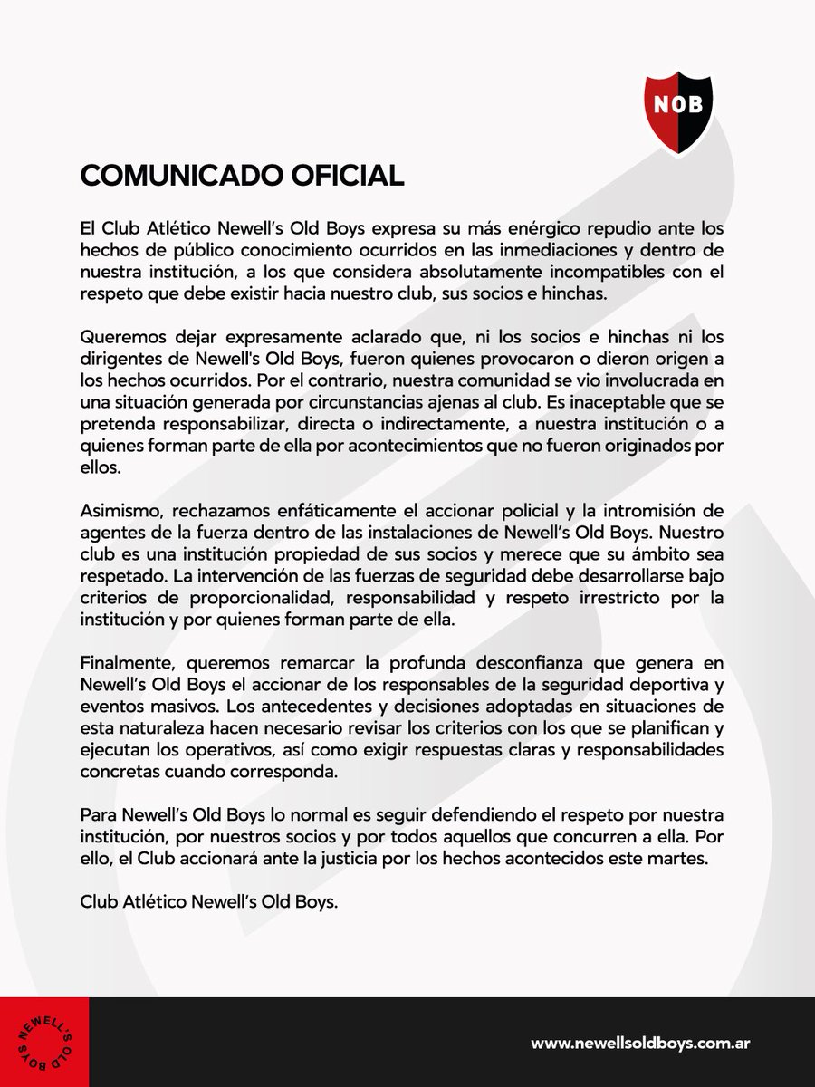 Newells's tweet photo. Comunicado oficial del Club Atlético Newell's Old Boys. https://t.co/pkZ1jIWU3J