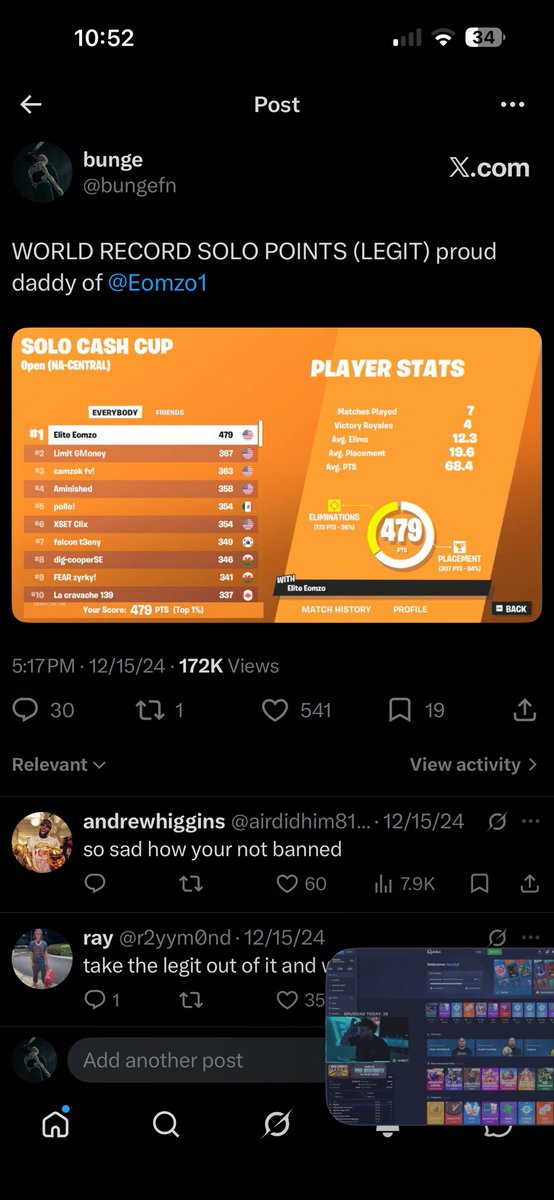 bungefn's tweet photo. @airdidhim8124 @Webster1x @FNCompetitive @MochiGambles ight bro stop the hollywood act ur ego is sky high 😂 dudes always acted a certain way since he started raging those .50 tokens https://t.co/BlmVH6ozWa