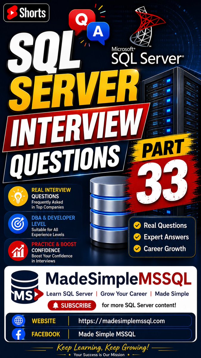 gsumita23's tweet photo. Prepare for Top MNC SQL Server DBA Interviews: Questions & Answers
https://t.co/L4wRGN6Ory
#airport #aiartwork #AITransformation #AITechnology #aitrend #aitips #BreakingNews #bienestar #bihar #Update #UttarPradesh https://t.co/Ssd5w3VhaQ
