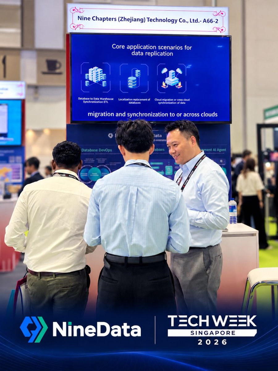 NineData's tweet photo. 🇸🇬 Last day at #TechWeekSingapore!

It’s been great meeting so many people at the event so far. 🙌

If you haven’t stopped by yet, today is your last chance to meet the NineData team!

📍 Stand A66-2, Level 1
📅 Today at Marina Bay Sands
Come say hi, exchange ideas about databases & data management, and grab a little gift from us. 🎁

See you at A66-2! 👋

#NineData #TechWeek #SingaporeTech #DatabaseDevOps