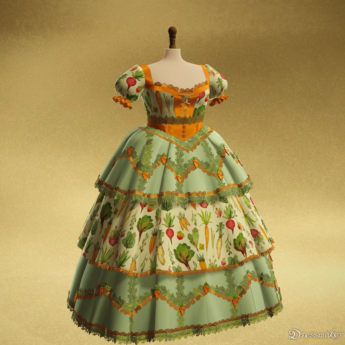 Meowmedresmaker's tweet photo. this veggie themed one’s for the cutest fiona🥕🥬 #dressmaker https://t.co/WygVQZF5b2