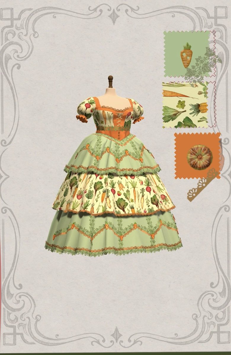 Meowmedresmaker's tweet photo. this veggie themed one’s for the cutest fiona🥕🥬 #dressmaker https://t.co/WygVQZF5b2