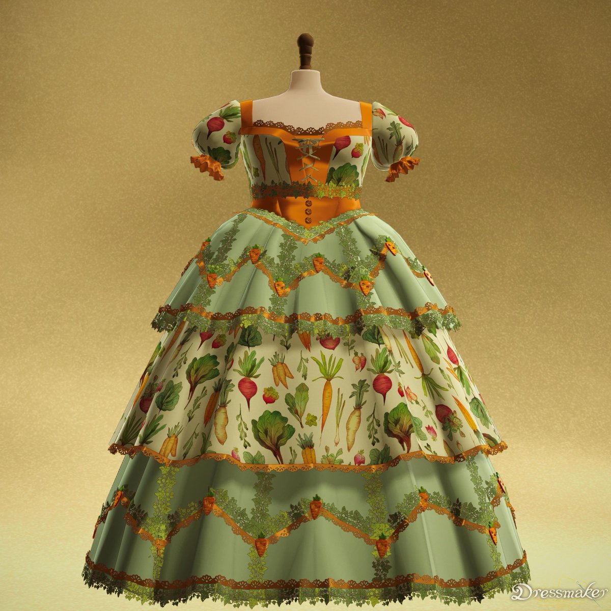 Meowmedresmaker's tweet photo. this veggie themed one’s for the cutest fiona🥕🥬 #dressmaker https://t.co/WygVQZF5b2