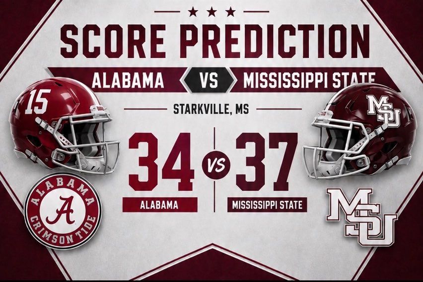 georged103's tweet photo. Score Prediction for Saturday… let’s roll I mean ride… 🚫🦀
#hailstate #fuckalabama https://t.co/AnLLzXAEaL