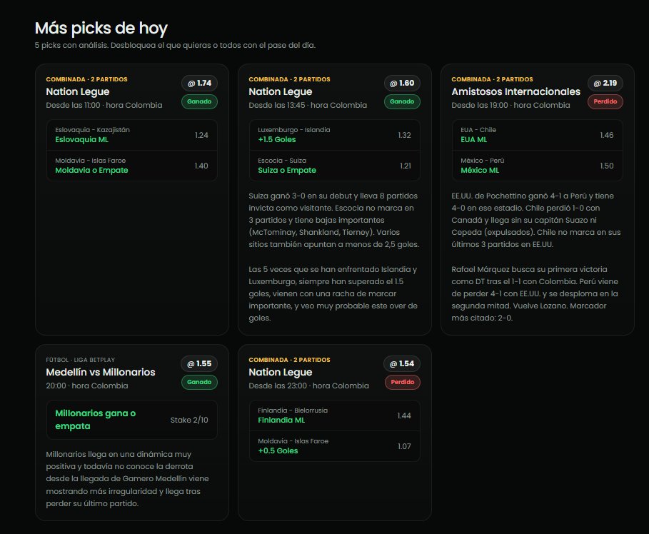 TipsterMedallo's tweet photo. México nos quita el pleno, pero nos vamos sumando.

HOY 4/6 ✅ con Freepick que compartí en la mañana.

Perdemos con Finlandia 🇫🇮, y con México 🇲🇽

Buena racha 20/26 ✅ solo 6 perdidas de las últimas 26.

Picks: https://t.co/6P2SitgOsg

Feliz noche. 😴

#picks https://t.co/wSKOIj5Eff