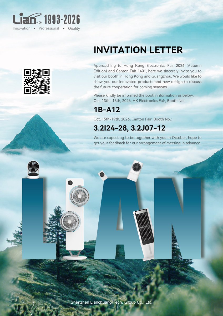 SZLC1993's tweet photo. You’re invited! Meet us at two trade shows this October.

🔹HK Electronics Fair | Oct 13‑16, 2026 | Booth:1B‑A12
🔹Canton Fair | Oct 15‑19, 2026 | Booth:3.2I24‑28, 3.2J07‑12

OEM &amp; ODM available. 
Let’s connect in‑person!

#CantonFair #HKElectronicsFair #homeappliance #oem #odm https://t.co/DvooKoZfJK