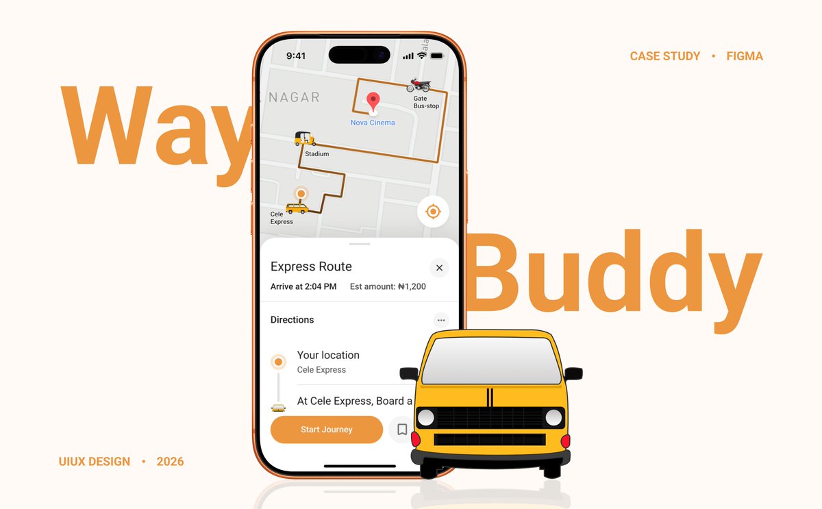 Faizal_Temitope's tweet photo. WayBuddy is live 🚀

A personal design project exploring how to make navigating unfamiliar destinations by public transport in Nigeria clearer and easier to follow.

Full case study👇🏾
https://t.co/5B9dYSgpD2 https://t.co/xRuAf3LZwo