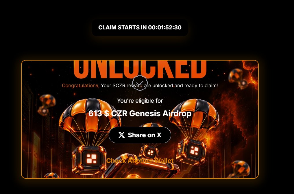 MyraWeb3_Space's tweet photo. 🚨 $CZR Airdrop Update!

✅ Allocation Checker is LIVE!

💰 Enter your wallet address to check your eligible $CZR allocation.

⏳ Token Claim will be LIVE soon!

🔗 https://t.co/8VtSh91pKi

⚠️ Official link only. DYOR.

#CZR #Airdrop #Crypto #Web3 https://t.co/qOY7orcUeh