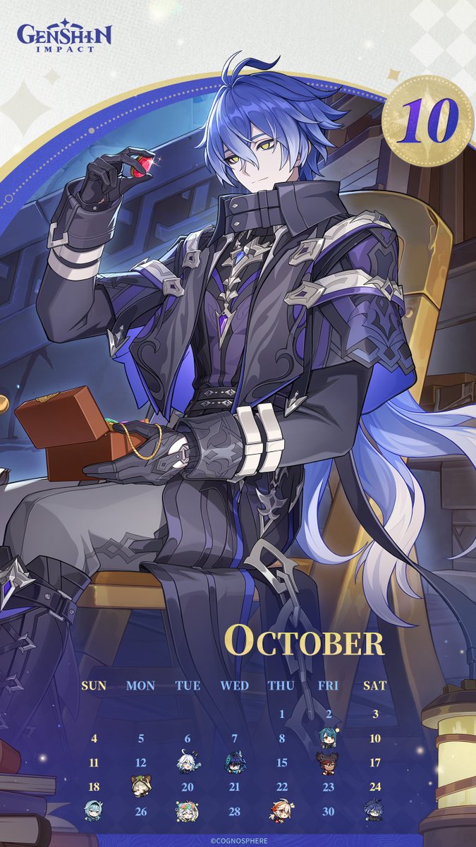 GenshinImpact's tweet photo. Calendar Wallpapers
#GenshinImpactCalendar #GenshinImpact 

Hello, Travelers! Here's the October wallpapers (PC/Mobile/Apple Watch) for you~ Feel free to save and use them as you like~

🎁 Like &amp; share this post for a chance to win Primogems! https://t.co/H5gfOmJB0i