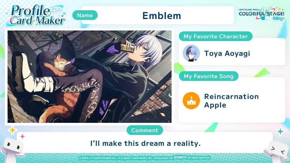Emblem0093's tweet photo. Check out the #COLORFULSTAGE profile card I made for the World Link Campaign🌎
Let's bring together COLORFUL STAGE! fans from around the world!
https://t.co/y82wcv1UnD
#SEKAIanniversary
(made an english server version) https://t.co/VvPCSOj2Rf
