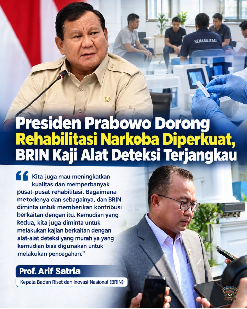 dnngomusi106's tweet photo. pak prabowo mendorong penuh rehabilitasi narkoba diperkuat, juga brin mengkaji alat deteksi terjangkau #BersamaBerantasNarkoba Presiden Prabowo https://t.co/0TtdtWglTt