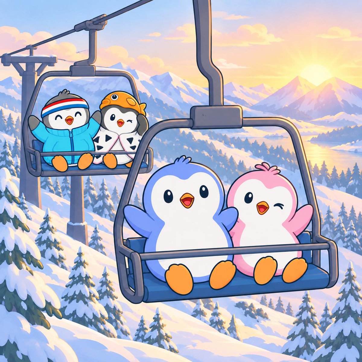 wodlworld's tweet photo. Sunrise, a chairlift and the best seat-mates. 🌄 $WODL https://t.co/zyKujHednc
