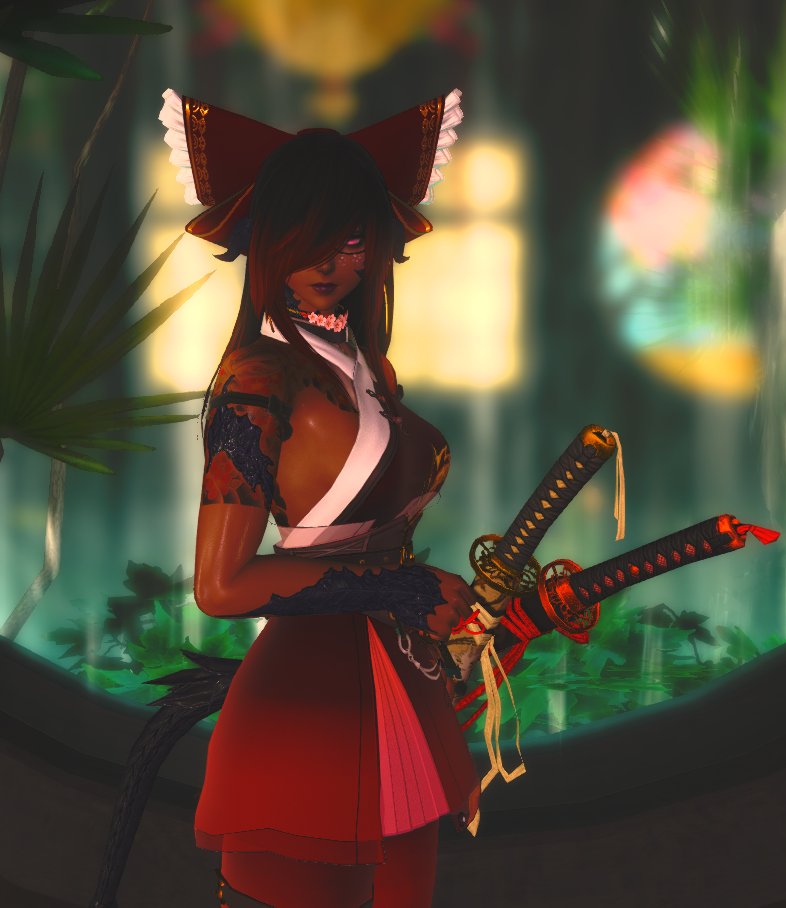 RubyTidesRaen's tweet photo. I just think she's neat. One of the Three-Headed Foxes that leads an RP Yakuza clan in-game~ https://t.co/1yswNPUG22