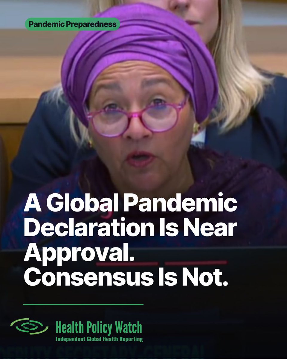 HealthPolicyW's tweet photo. The next pandemic threat will not wait for negotiations. 

With the UN declaration delayed &amp; the PABS agreement unfinished, governments face renewed pressure to turn pandemic preparedness commitments into action.

✍️ @RFletch1979
@TheIndPanel @DNDi @AminaJMohammed @HelenClarkNZ