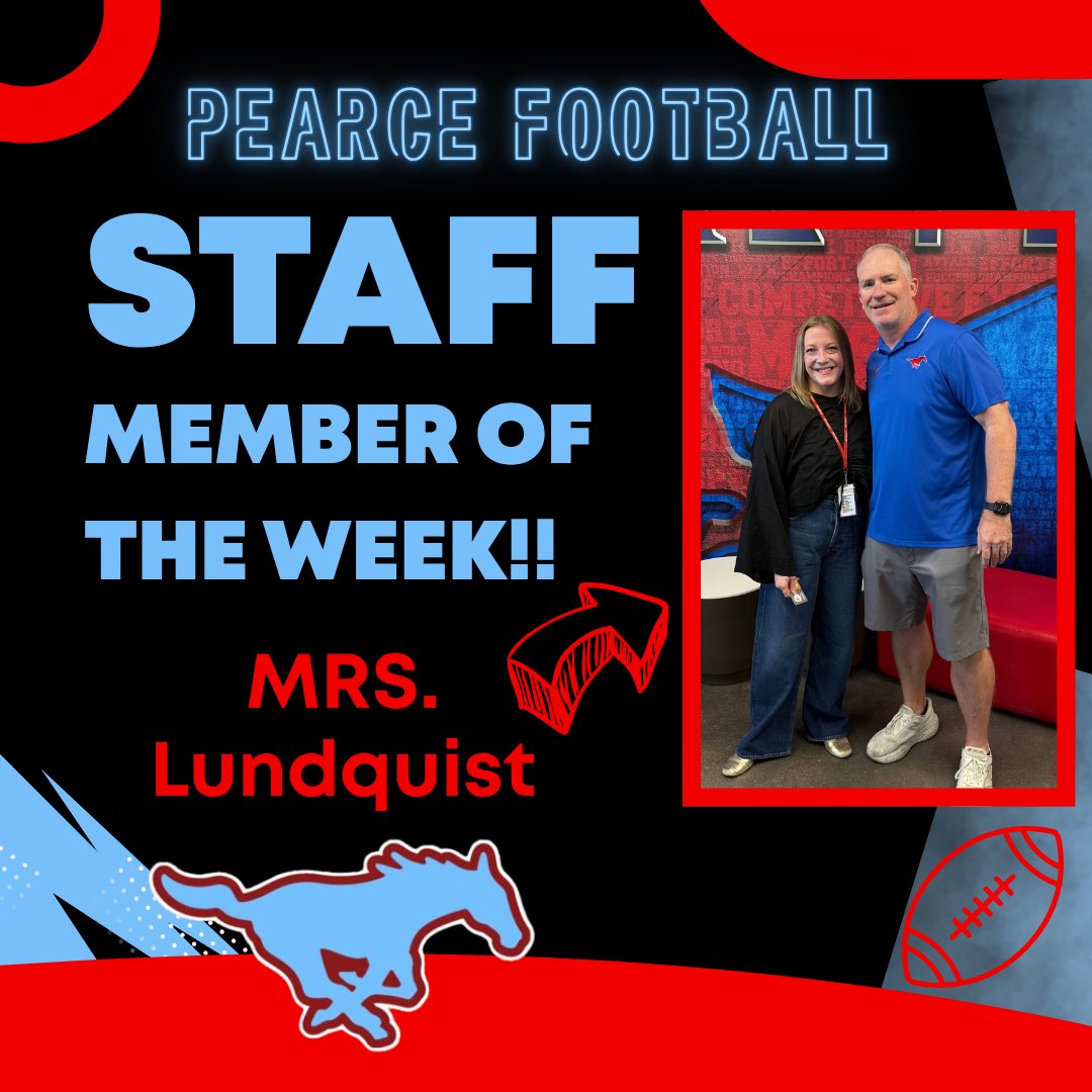 JJPMustangFB's tweet photo. Staff Member of the week, Mrs. Lundquist! Varsity score update.
#mustangfootball #teacheroftheweek #isi https://t.co/F7AEHYENMO