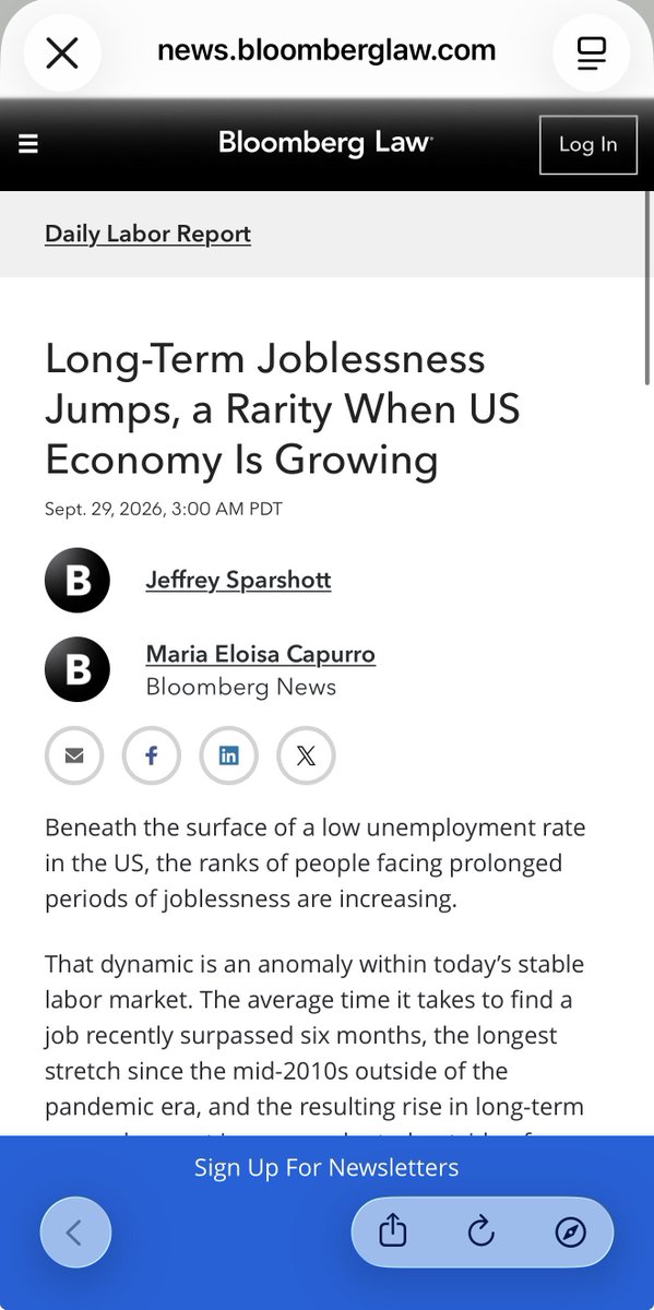 SanDiegoKnight's tweet photo. 🚨 NEARLY 2 MILLION AMERICANS HAVE NOW BEEN UNEMPLOYED FOR 6 MONTHS OR LONGER.

27% of unemployed Americans are now considered long-term unemployed.

Bloomberg calls the increase “unprecedented outside of recessions.”

Meanwhile, the United States continues to authorize foreign workers through programs including H-1B and OPT.

And 64% of approved H-1B beneficiaries in the latest USCIS occupational data were in computer-related occupations. 

So here’s the question policymakers should have to answer:

At what point does the condition of the American labor market factor into how many additional foreign workers we authorize to work here?

@RepRileyMoore @JDVance @SenEricSchmitt @SusieWiles47 @StephenM