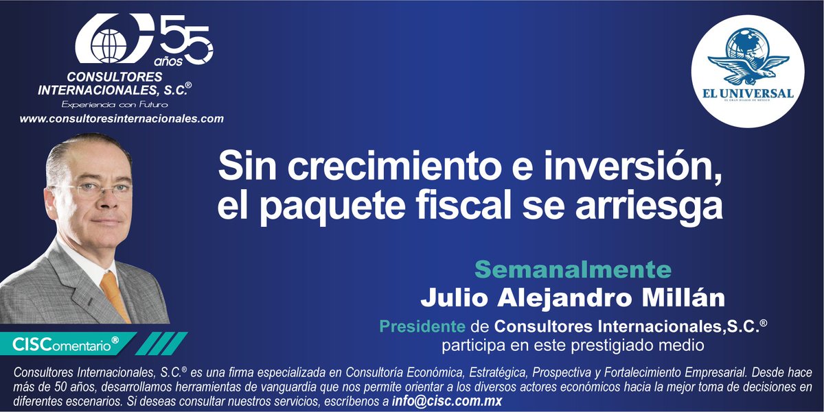CISC_SC's tweet photo. 📊 Sin crecimiento e inversión, el paquete fiscal se arriesga.
Julio Alejandro Millán (@jamillanc), analiza en @El_Universal_Mx los retos del PE2027.
🔎 Más:
https://t.co/JcQtg5mQHs
📩 ¿Tu organización necesita fortalecerse? info@cisc.com.mx
#PE2027 #EconomíaMexicana #Inversión https://t.co/wS5ubicA1D