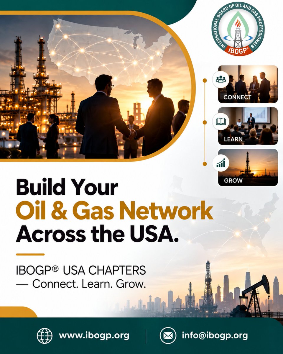 Ibogp_'s tweet photo. Professional growth becomes more powerful when your network is closer to the industry you serve. 🇺🇸⚙️

#energyindustry #oilandgas  #usa #energyprofessionals #ibogp #usachapters

📩 CONTACT

📧 info@ibogp.org

🔗 USA Chapters URL:

https://t.co/FdDXCAWuXL https://t.co/qLYdBexDiv