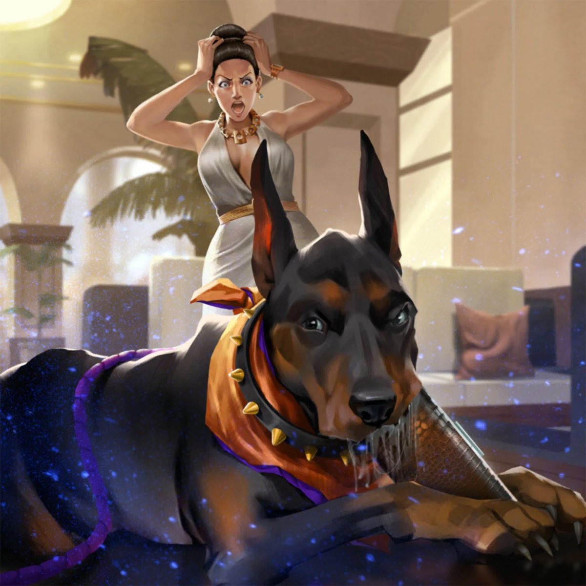 chrispuppyfield's tweet photo. teppen has the most random illustrations why is there one where a dog is eating excellas bag https://t.co/9xtbcNoins
