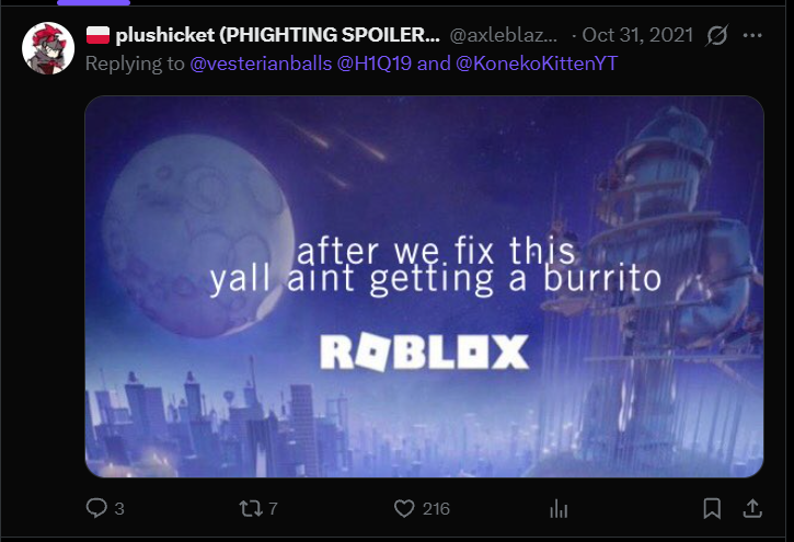 axleblazed's tweet photo. i wonder if i will ever say anything else that will magically blow up harder than this reply from nearly 5 years ago https://t.co/f3lM8SpQ2L