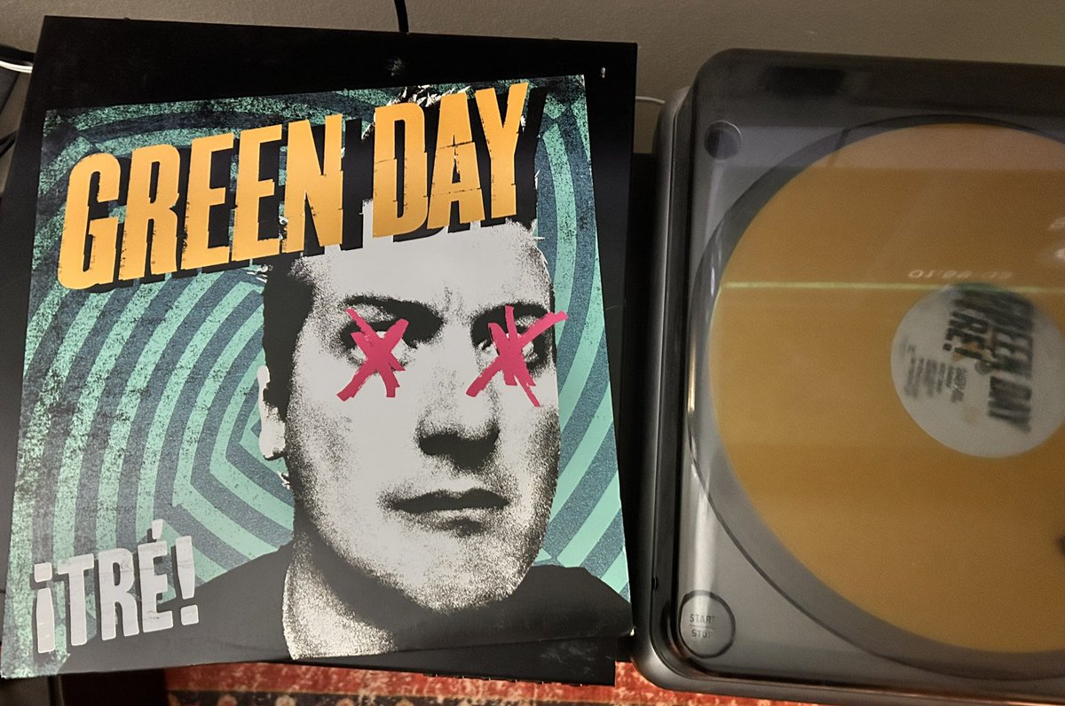 DailyTurntable's tweet photo. Day 272 - Spinning at Daily Turntable, @GreenDay  - ¡Tré! While ¡Uno! focused on power pop and ¡Dos! leaned into dirty garage rock, ¡Tré! serves as the "cool down" or "afterparty" of the trilogy. It features a more somber, reflective, and theatrical style. https://t.co/WBLTgP4fbC