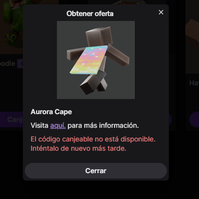 SlayerMarine's tweet photo. necesito ayuda gente
al momento de intentar canjear la capa me sale este mensaje
ya lo intente hace unas horas y sigue saliendo el mismo mensaje

necesito mi capita para el minecraft😭 https://t.co/HjiOqa7K3S