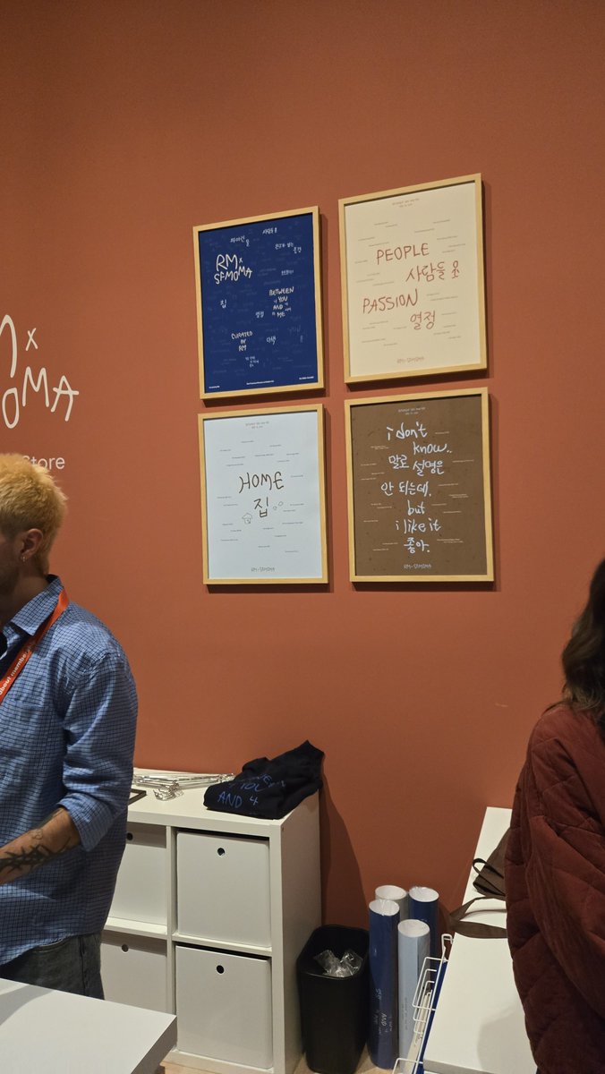 DeliaMary's tweet photo. Some #RMxSFMOMA merch. Sorry the pics are terrible, we only had an hour and I was focused on the art. I'll be going back on Thursday. The price list, as best as I could decipher, is:
$20 exhibition zine, teacup $30, mug $35, posters $40, hat $45, tote $65, tshirt $55. https://t.co/j6Al8r8lC3
