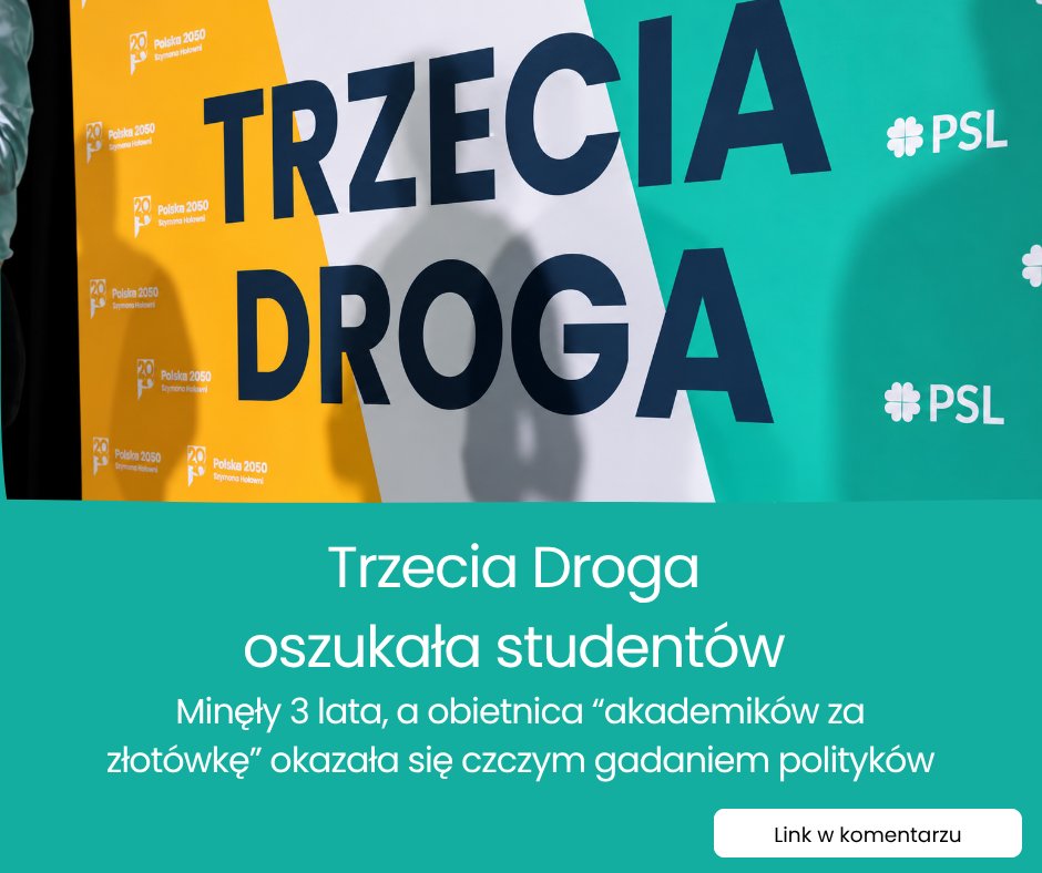 FXMAGpl's tweet photo. “Akademik za złotówkę”

To przedwyborcza obietnica, którą w 2023 roku głosili politycy Trzeciej Drogi, w której skład weszły partie Polska 2050 i Polskie Stronnictwo Ludowe. Regulacja miała dać ulgę studentom i ich rodzinom, którzy każdego miesiąca muszą uiszczać wysokie opłaty, w tym za akademik czy mieszkanie. 

https://t.co/HYEPCYugl4