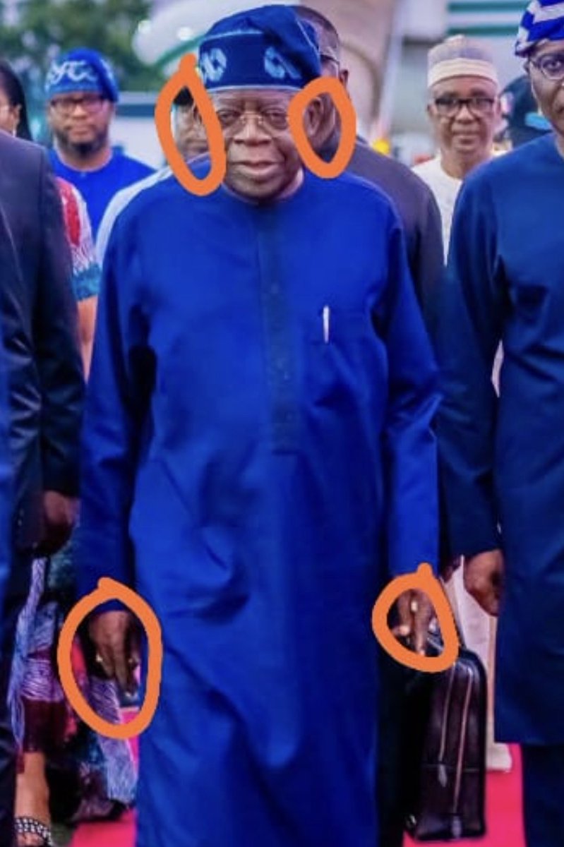 chibuzo_mikel's tweet photo. After a careful analysis of the pictures of Bola Tinubu that came back yesterday, I have discovered that the Bola Tinubu that travelled to France is not the same person that returned to Nigeria yesterday.

If you check the Geospatial angle of his ears very closely, you'll see that they don't match those of the original Tinubu. His left fingers also appear to be artificially grated and uneven. This Tinubu is a clone from Guinea. 

Remi Tinubu knows this but the cabal has warned her not to talk...