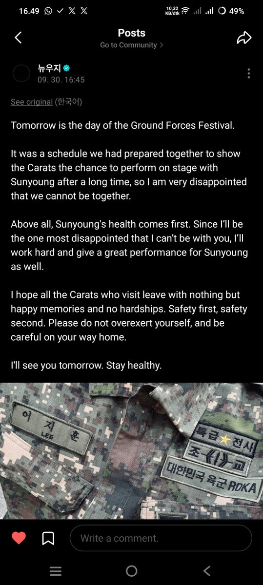 shadowofsvt's tweet photo. gue mau nangis 😭 selama setahun lebih dia wamil ga pernah dia muncul sampe long text begini 🥲

"Soonyoung is the one that dissapointed the most because he can't be with you, so I'll work hard and give a great performance for him as well."

HoWoo guee 😭😭 https://t.co/0mw0lTVAIP