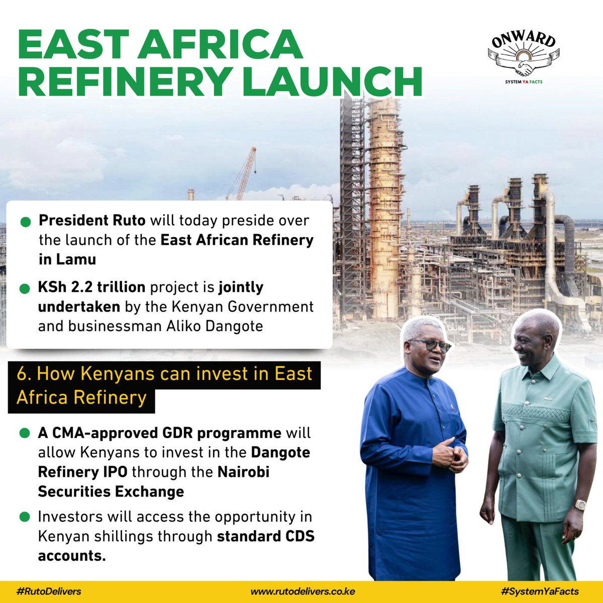 tiara_Gina254's tweet photo. President Rutoβs strategic launch of the KSh 2.2 trillion East Africa Refinery marks a game-changing step for Kenya's economy and energy security. #EARefineryLaunch
#AcceleratingIndustrialisation https://t.co/7stzJh1ffB