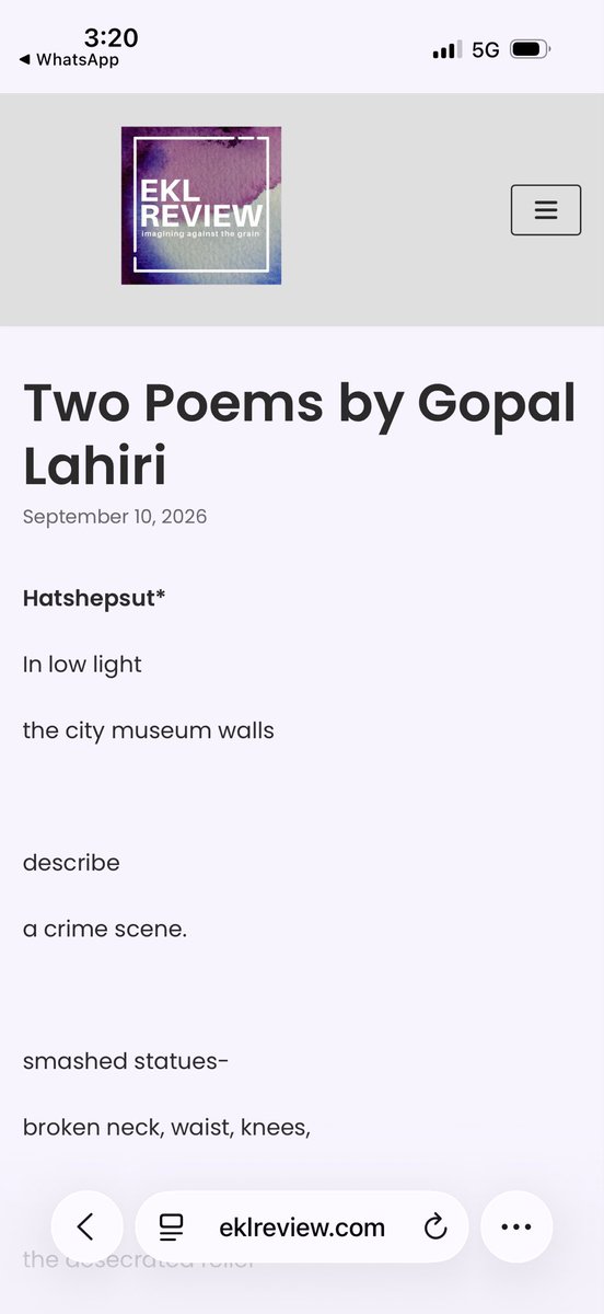 gopallahiri's tweet photo. My two poems Hatshepsut and City Pulsation was published in EKL Review edited by poet Nikita Parik! My warm thanks to Nikita! 
#poetry #poems #Poesía #Poema #poetrycommunity 

https://t.co/GwLO8p2evD https://t.co/Ng8g1BrcFw