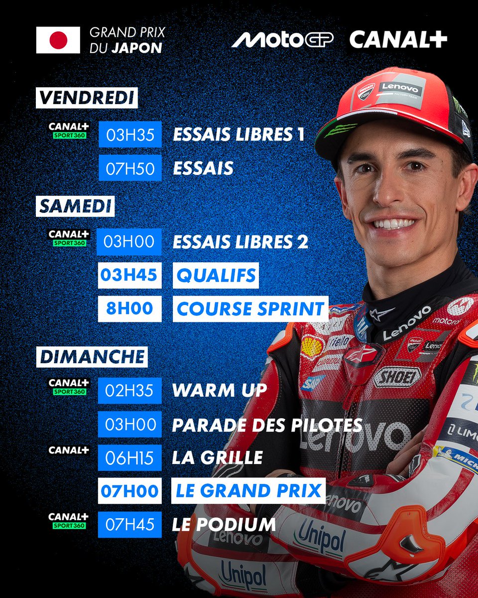CanalplusMotoGP's tweet photo. ☝️ N’oubliez pas de mettre vos réveils !

#MotoGP #JapanGP https://t.co/tYpkG05EC6