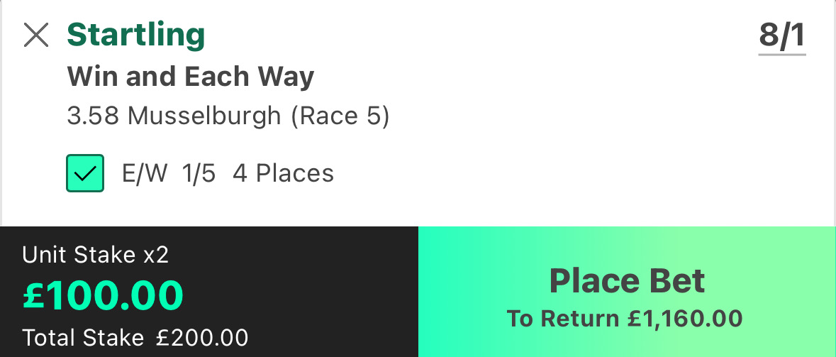 Ai_racingtips's tweet photo. Big value play
3.58 Musselburgh 
STARTLING
⭐️ Each-Way at 8/1 Bet365 (4 places)

Has been in fine form over 5f this year &amp; although moving up in grade/weight has yet to find her ceiling. Very fast at gate &amp; could get control early. https://t.co/83co4Qcd8S