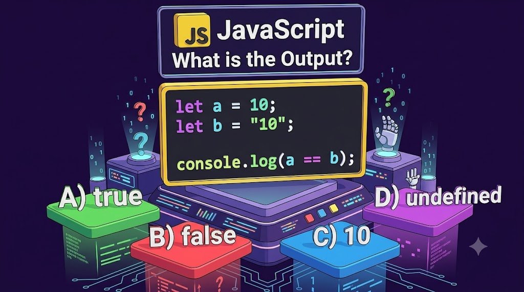 JavaScriptHubz's tweet photo. 🚀 JavaScript Quiz Challenge! 💛
Can you guess the correct output without running the code? 🤔💻
🧠 Comment your answer first: 🔹 A 🔹 B 🔹 C 🔹 D
⚠️ No cheating! https://t.co/9jJ98mj0mh
