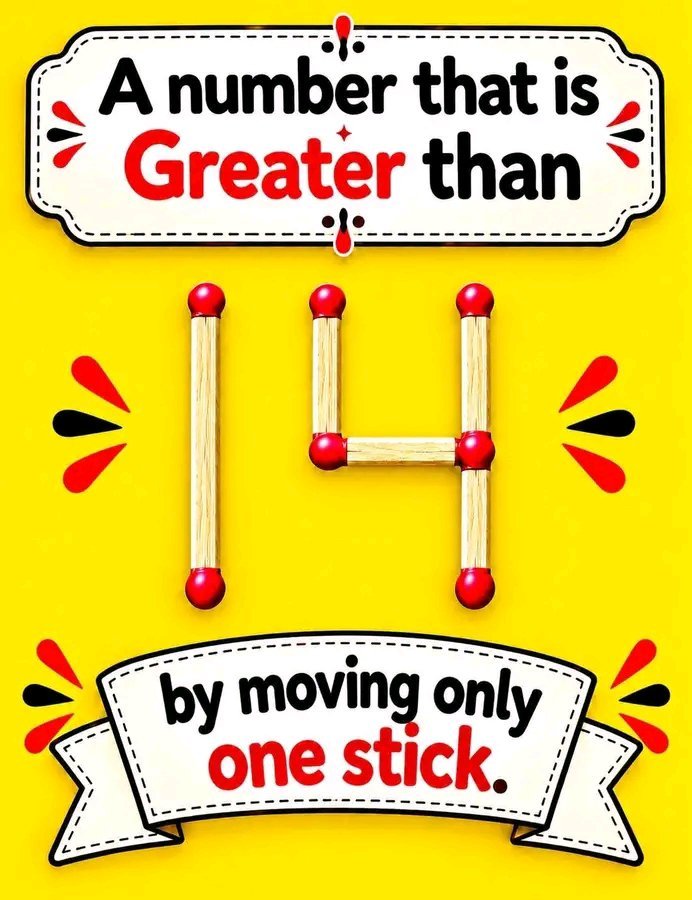 Alexandrax1788's tweet photo. Can you solve this? 🤔🔥
Move only ONE stick to make the number greater than 14. 👀 https://t.co/168O13QXYx