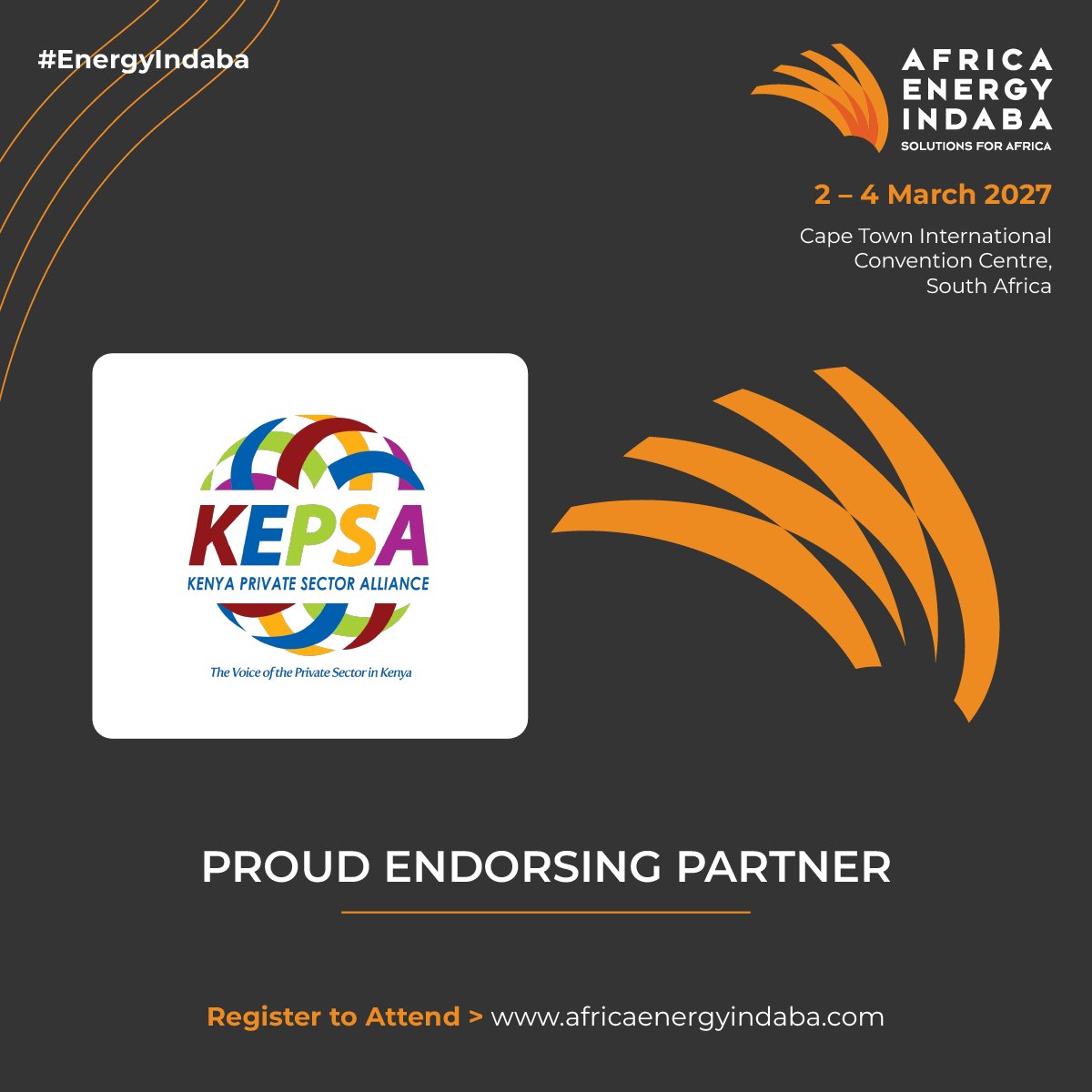 EnergyIndaba's tweet photo. Endorsing Partner Announcement: Africa Energy Indaba 2027 proudly welcomes @KEPSA_KENYA  as an endorsing partner.

Conference Registration: https://t.co/DbqjyiIGyf

#AfricaEnergy #EnergyAccess #PoweringAfrica #energyinvestment https://t.co/Z4kq7rsbrI
