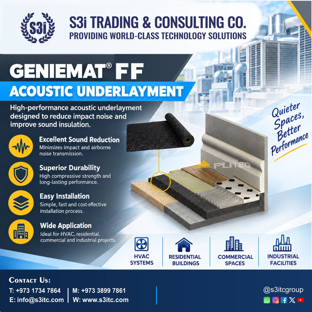 s3itcgroup's tweet photo. GenieMat FF Underlayment
GenieMat FF is a sustainable, recycled underlayment designed to dramatically reduce impact sound transmission. 
Learn More
📞 Call/Text: +1 773 969 8203📧E: info@s3itc.com 🔗W: https://t.co/prx4rLjd1S  Follow: Instagram/ Facebook/LinkedIn/X → @s3itcgroup https://t.co/ACudLBgj2J