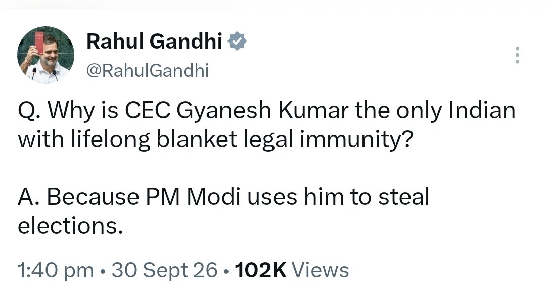 Mrsinha's tweet photo. When did legal protection of the Election Commission start?
- 1965
Who was ruling India?
- Congress
Who is Congress owner Rahul Gandhi blaming it on?
- BJP https://t.co/KcIpWVjA3U