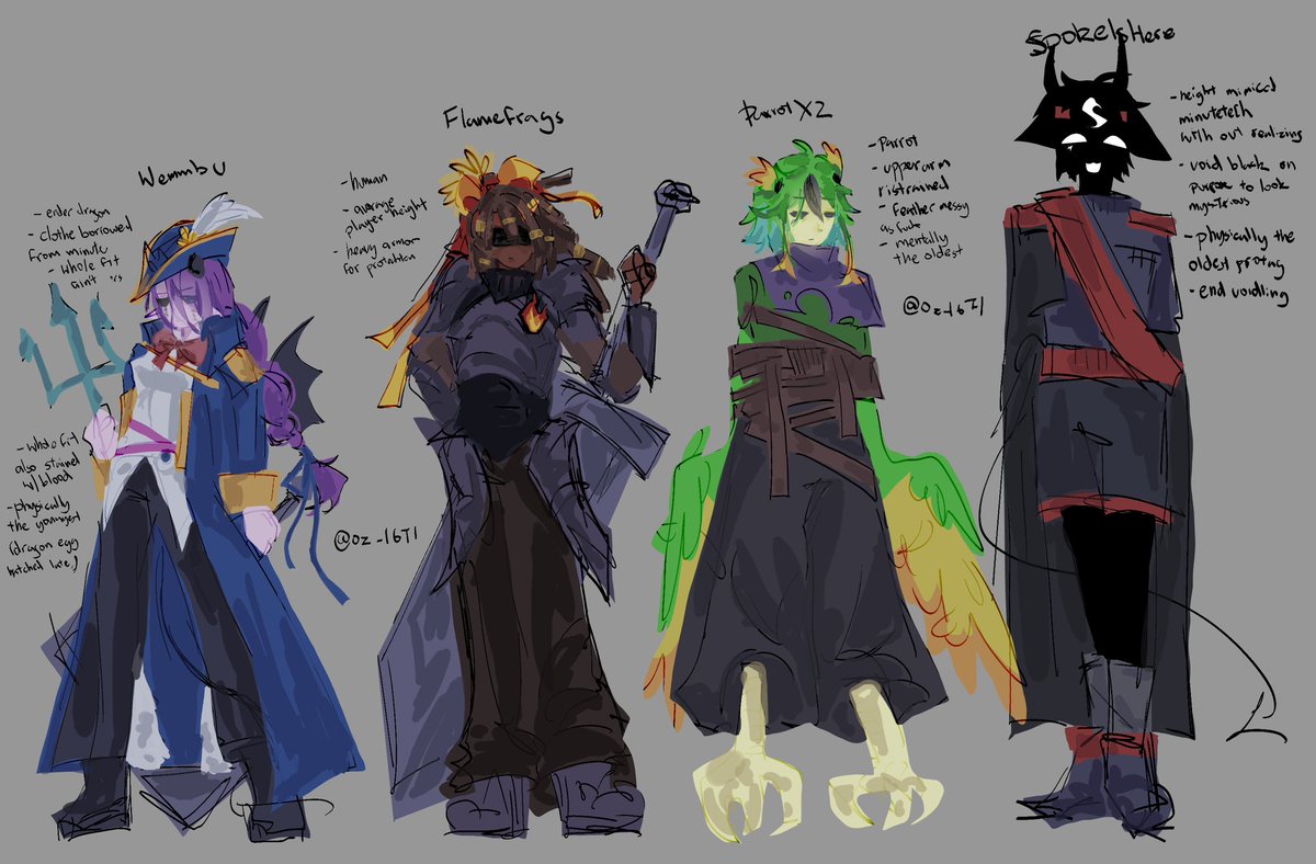 Oz_1671's tweet photo. #unstableuniverse protags s3 design… genuinely no idea what to do for parrot so he is kinda chopped https://t.co/15VvXrWRmy