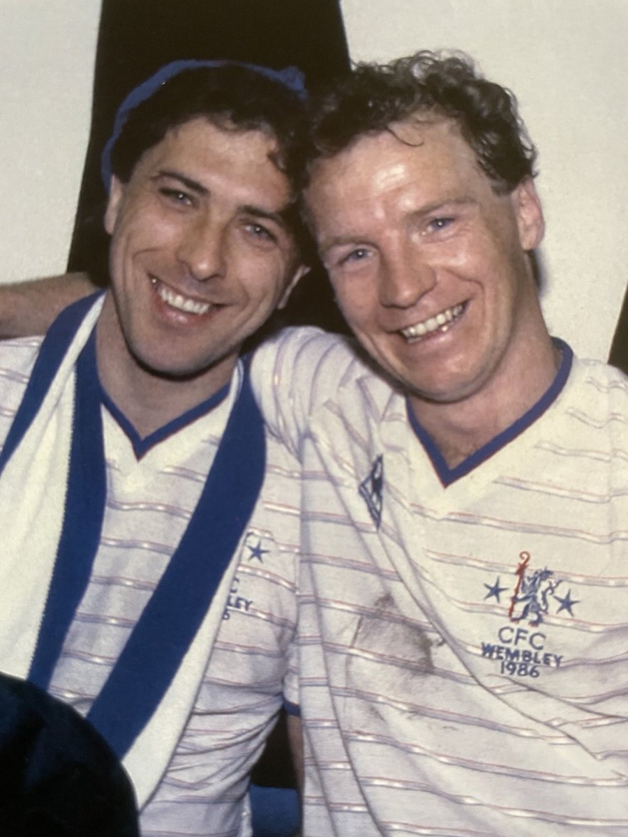 Theleaguemag's tweet photo. Colin Lee and David Speedie after Chelsea’s win in the Full Members Cup https://t.co/qj935hi9Lo