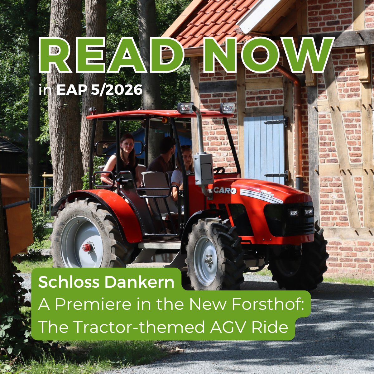 EAPMagazine's tweet photo. ❗️ A World Premiere at the New Forsthof❗️

The “Trecker-Tour” at Ferienzentrum Schloss Dankern is the world’s first self-driving, trackless tractor ride of its kind! 

Discover the new themed area in EAP 5/2026 ➡ https://t.co/K5hW2B8F0G🚜🌲 https://t.co/RyY4ImaZ2t
